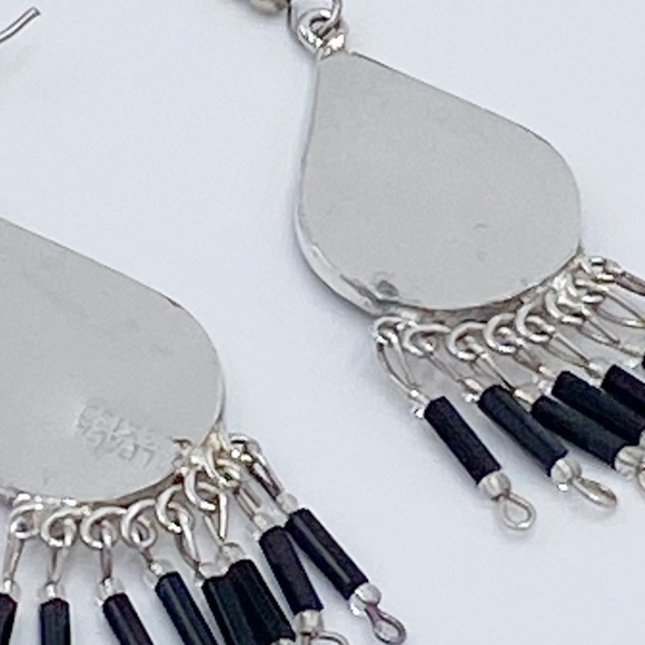 Vintage Alpaca Mexico Mother Of Pearl Long Dangle Earrings - Picture 9 of 10